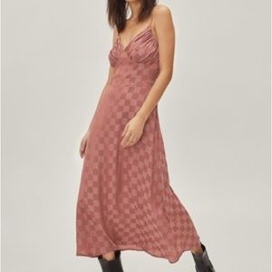Nasty Gal Checked Jacquard Cup Detail Midi Slip Dress